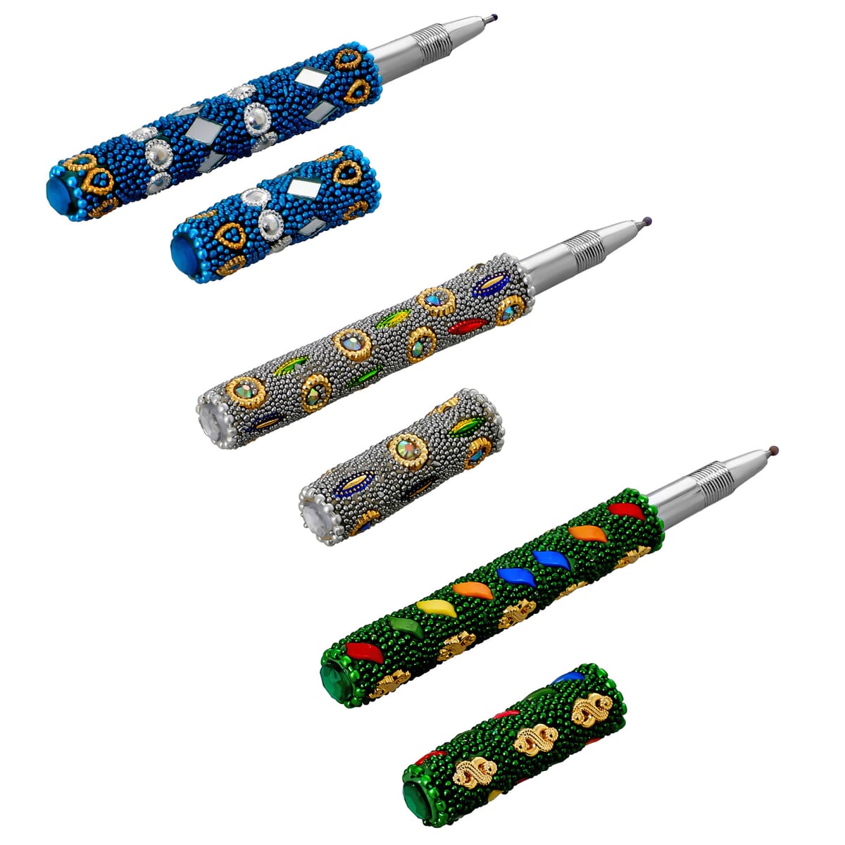 Handcrafted Blue Embroidered Journal and Set of 3 Beaded Pens image number 4