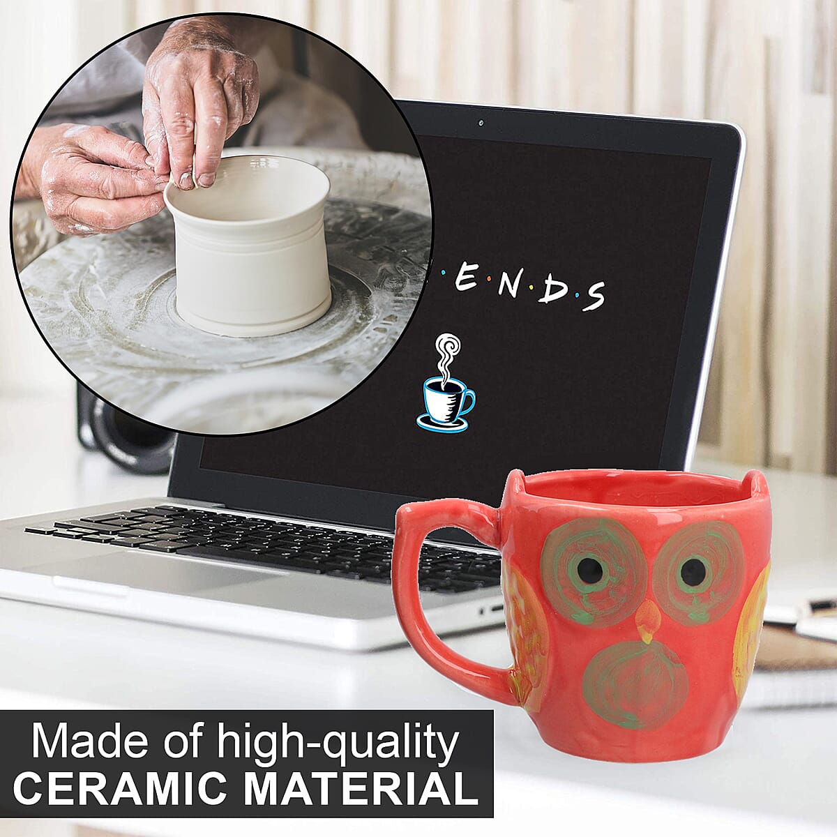 Set of 2 Red and Black Ceramic Owl Coffee Mug image number 3