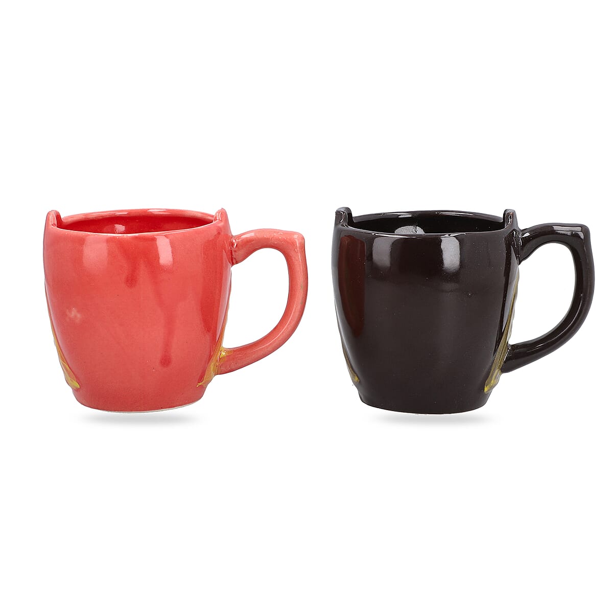 Set of 2 Red and Black Ceramic Owl Coffee Mug image number 4
