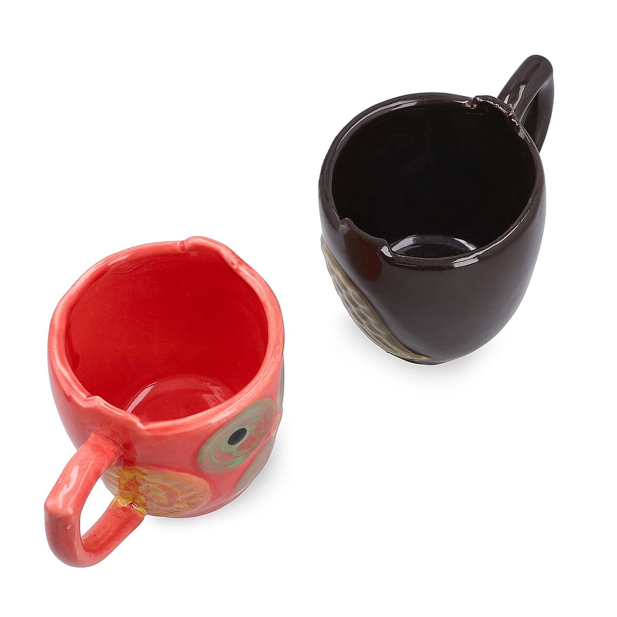 Set of 2 Red and Black Ceramic Owl Coffee Mug image number 5