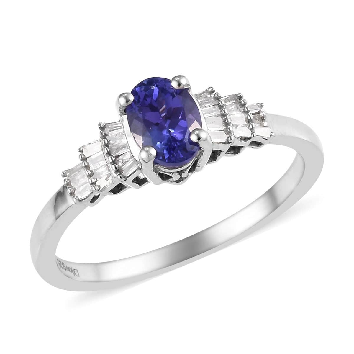 AAA Tanzanite and Diamond Tuxedo Ring in Platinum Over Sterling Silver (Size 7.0) 1.00 ctw image number 0