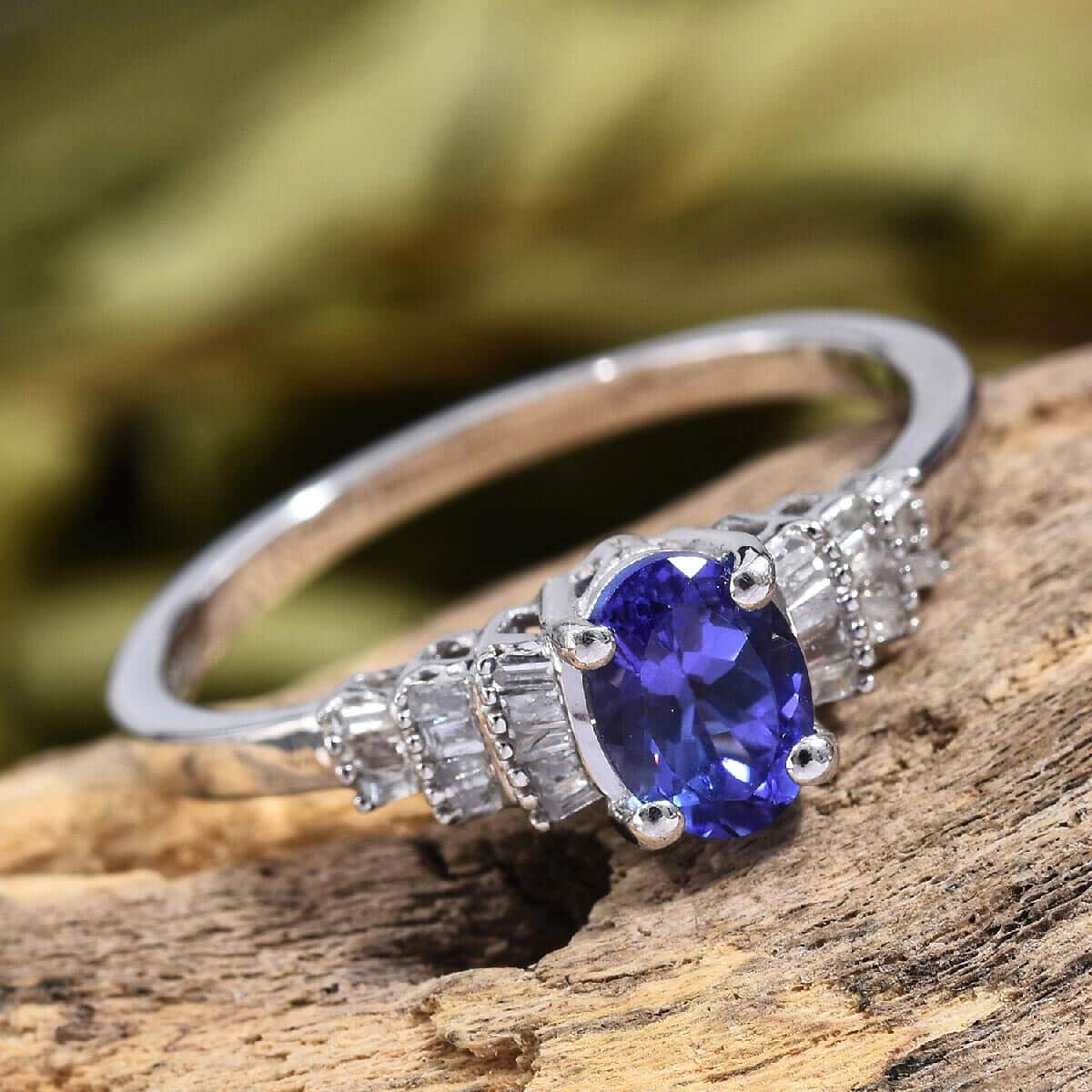 AAA Tanzanite and Diamond Tuxedo Ring in Platinum Over Sterling Silver (Size 7.0) 1.00 ctw image number 1