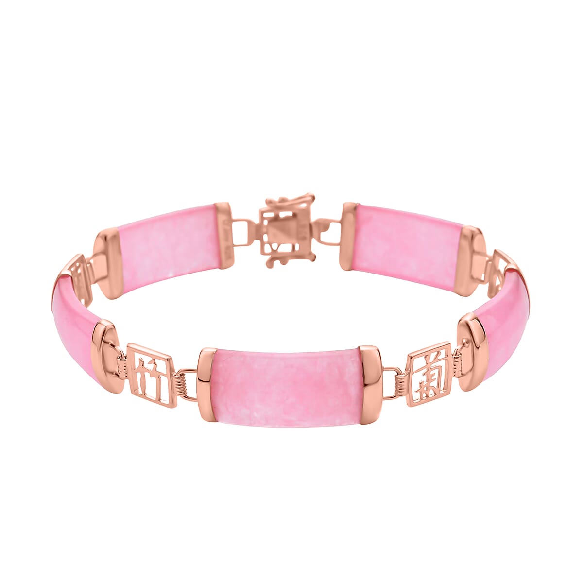 Pink Jade (D) Bracelet in 14K RG Over Sterling Silver, Silver Station Bracelet, Silver Bracelet for Women (7.25 In) 42.50 ctw image number 0