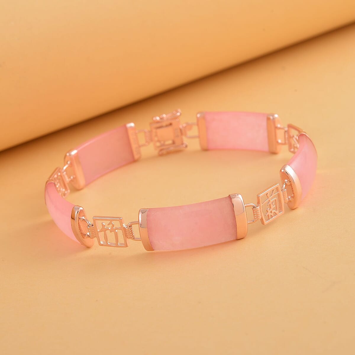 Pink Jade (D) Bracelet in 14K RG Over Sterling Silver, Silver Station Bracelet, Silver Bracelet for Women (7.25 In) 42.50 ctw image number 1