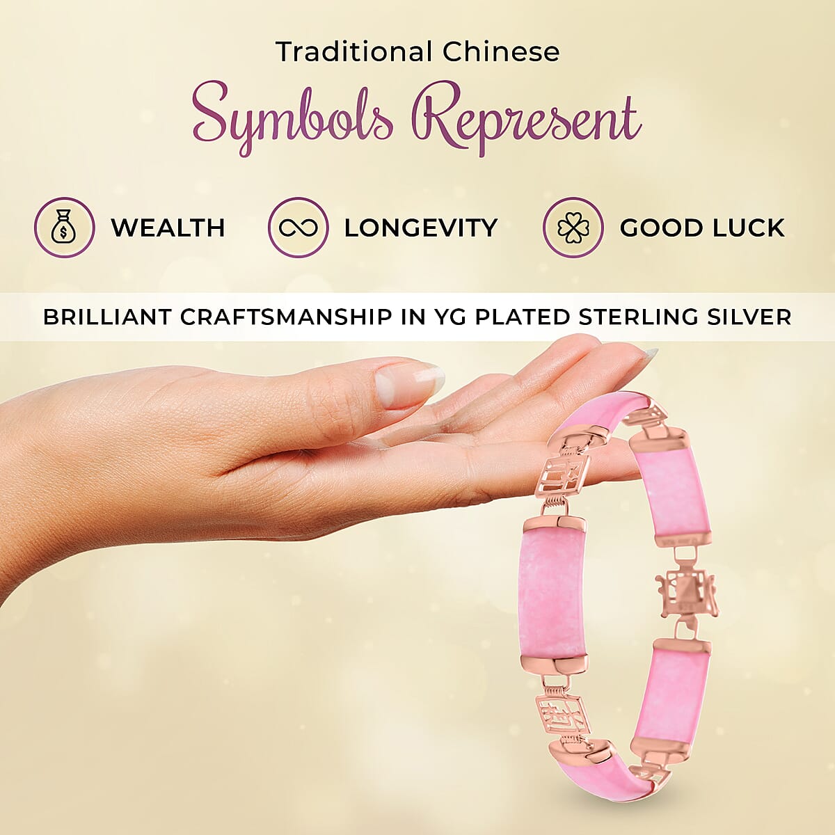 Pink Jade (D) Bracelet in 14K RG Over Sterling Silver, Silver Station Bracelet, Silver Bracelet for Women (7.25 In) 42.50 ctw image number 3