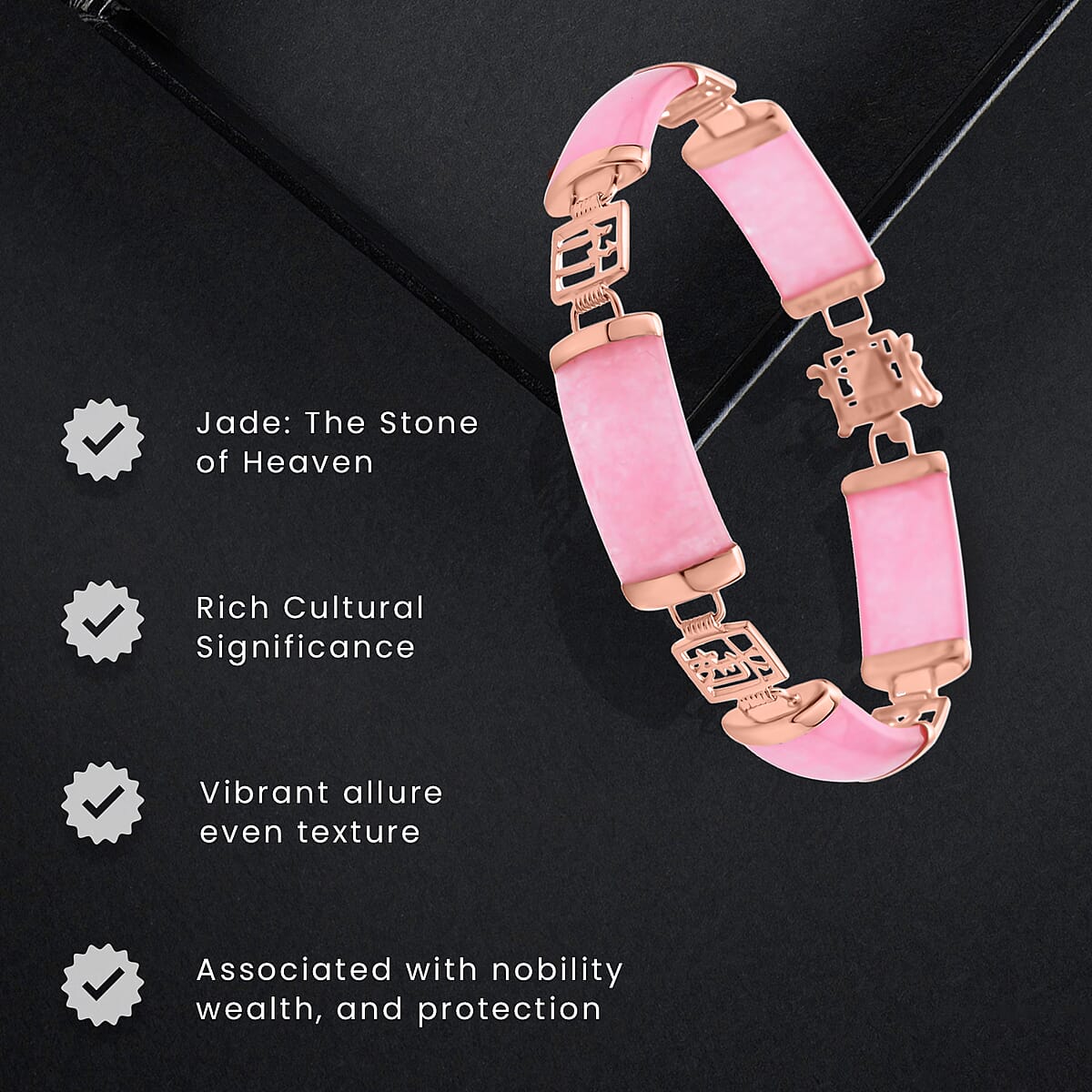 Pink Jade (D) Bracelet in 14K RG Over Sterling Silver, Silver Station Bracelet, Silver Bracelet for Women (7.25 In) 42.50 ctw image number 4