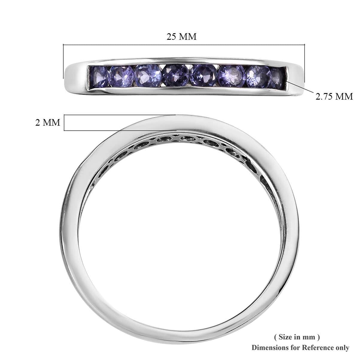 Tanzanite Channel Band Ring in Platinum Over Sterling Silver (Size 10.0) 0.75 ctw image number 5