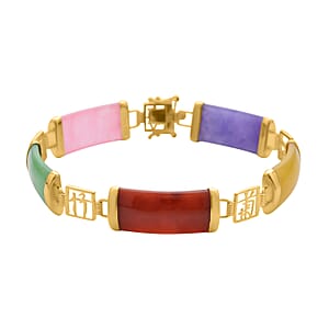 Multi Color Jade (D) Bracelet in 14K YG Over Sterling Silver, Silver Station Bracelet, Silver Bracelet for Women (7.25 In) 42.50 ctw