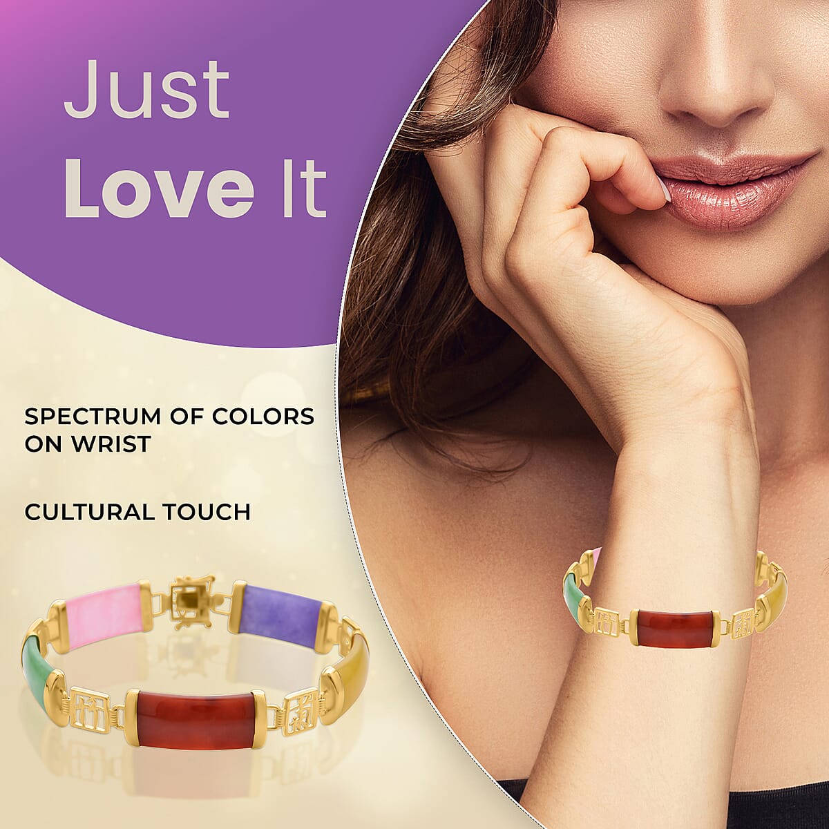 Multi Color Jade (D) Bracelet in 14K YG Over Sterling Silver, Silver Station Bracelet, Silver Bracelet for Women (7.25 In) 42.50 ctw image number 2