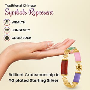 Multi Color Jade (D) Bracelet in 14K YG Over Sterling Silver, Silver Station Bracelet, Silver Bracelet for Women (7.25 In) 42.50 ctw