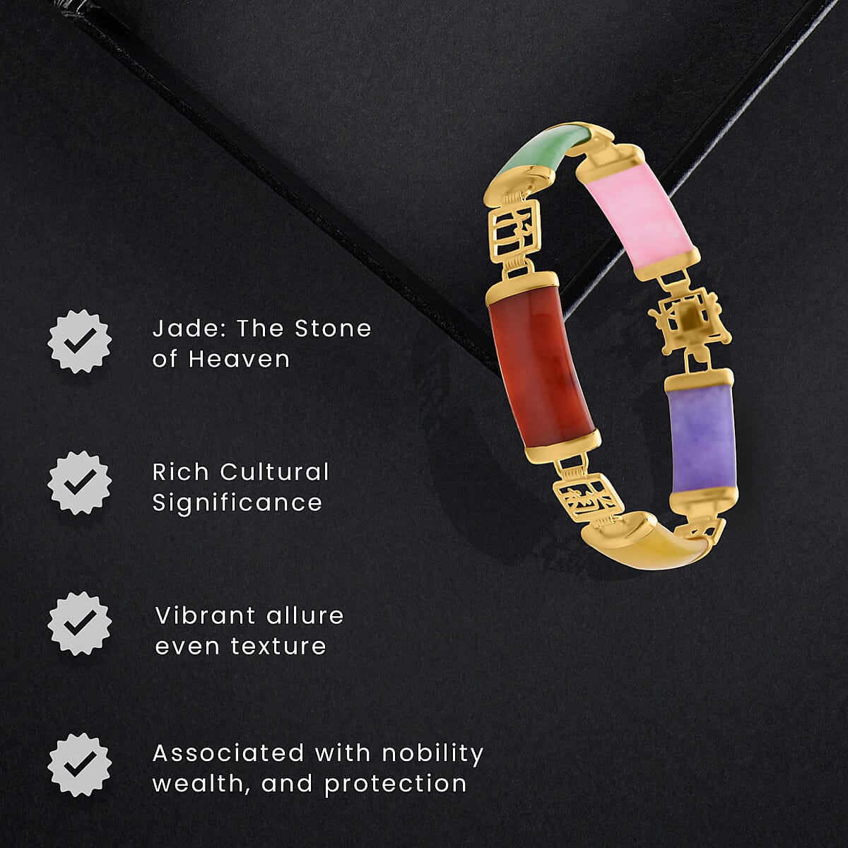 Multi Color Jade (D) Bracelet in 14K YG Over Sterling Silver, Silver Station Bracelet, Silver Bracelet for Women (7.25 In) 42.50 ctw image number 4