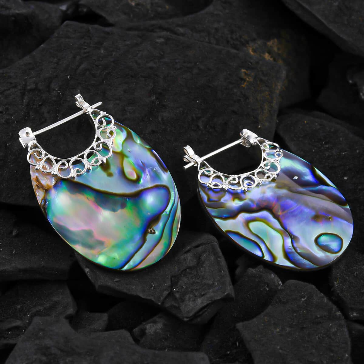 Abalone Shell Crescent Moon Earrings in Sterling Silver image number 1