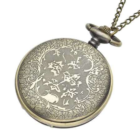 Strada Japanese Movement Red Flower Pattern Rotating Pocket Watch in Goldtone With Chain (31 Inches) image number 3