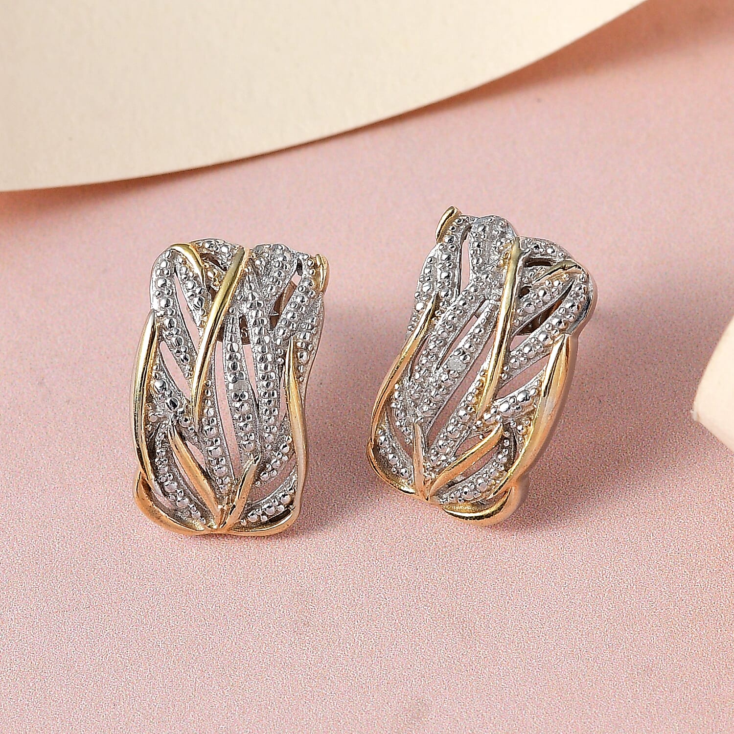 D'Joy Diamond Accent Earrings in 14K Yellow Gold and Platinum Over Sterling Silver