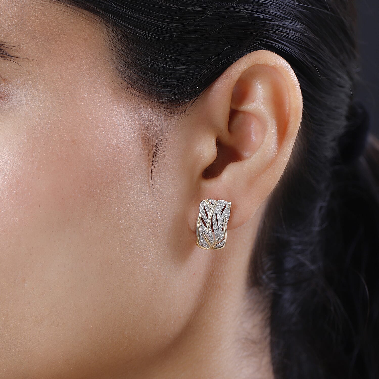 D'Joy Diamond Accent Earrings in 14K Yellow Gold and Platinum Over Sterling Silver