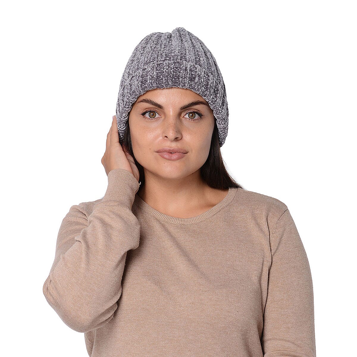 Set of 2 Black and Gray Beanies (13x9, Polyester & Acrylic) image number 1