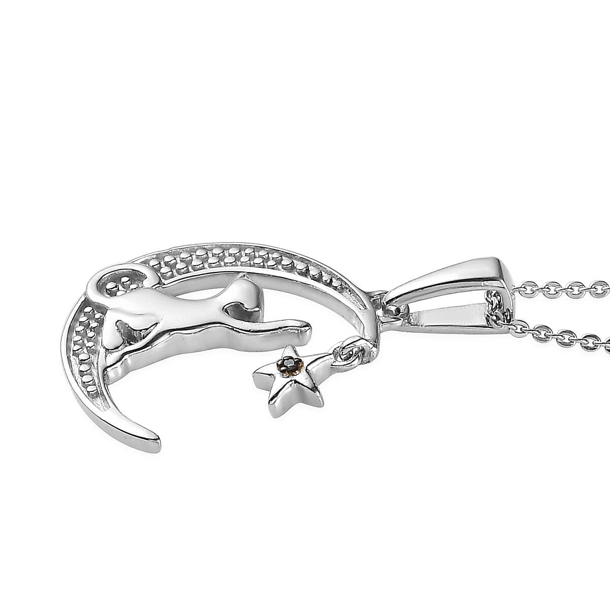 Blue Diamond Accent Moon & Star Pendant in Platinum Over Sterling Silver with Stainless Steel Necklace 20 Inches image number 3