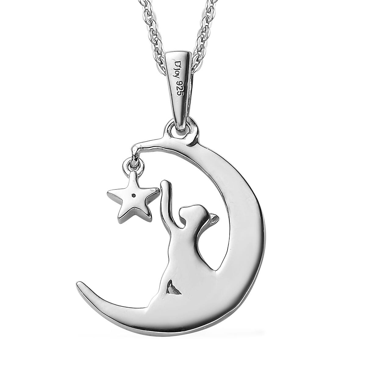Blue Diamond Accent Moon & Star Pendant in Platinum Over Sterling Silver with Stainless Steel Necklace 20 Inches image number 4