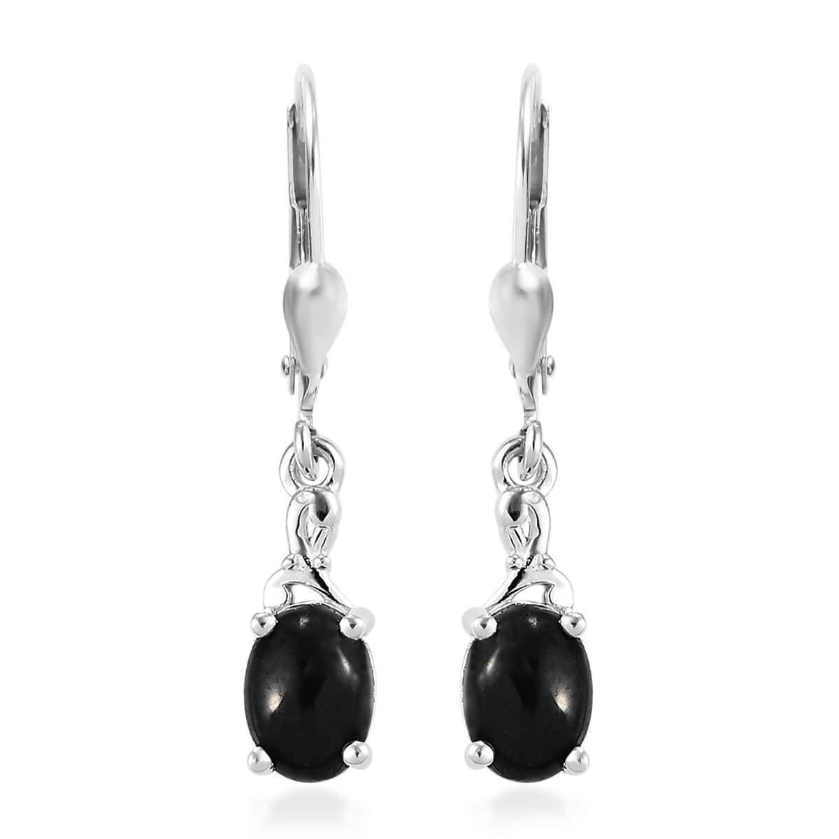 Australian Black Tourmaline Lever Back Earrings in Sterling Silver, Black Solitaire Earrings, Silver Jewelry Gifts For Women 2.00 ctw image number 0