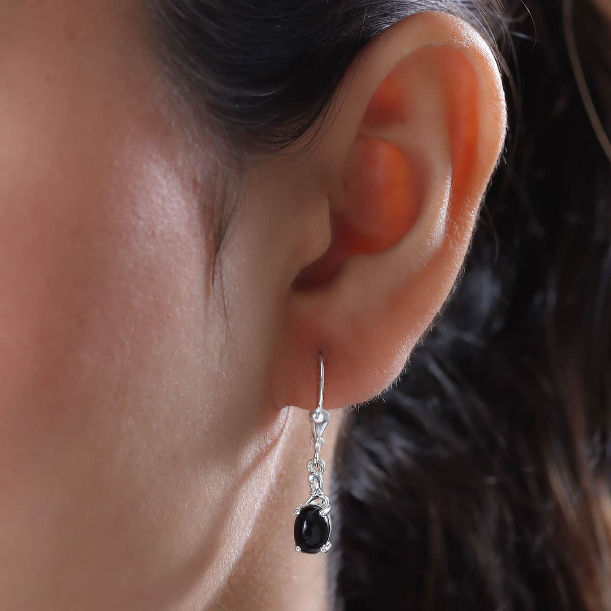 Australian Black Tourmaline Lever Back Earrings in Sterling Silver, Black Solitaire Earrings, Silver Jewelry Gifts For Women 2.00 ctw image number 1