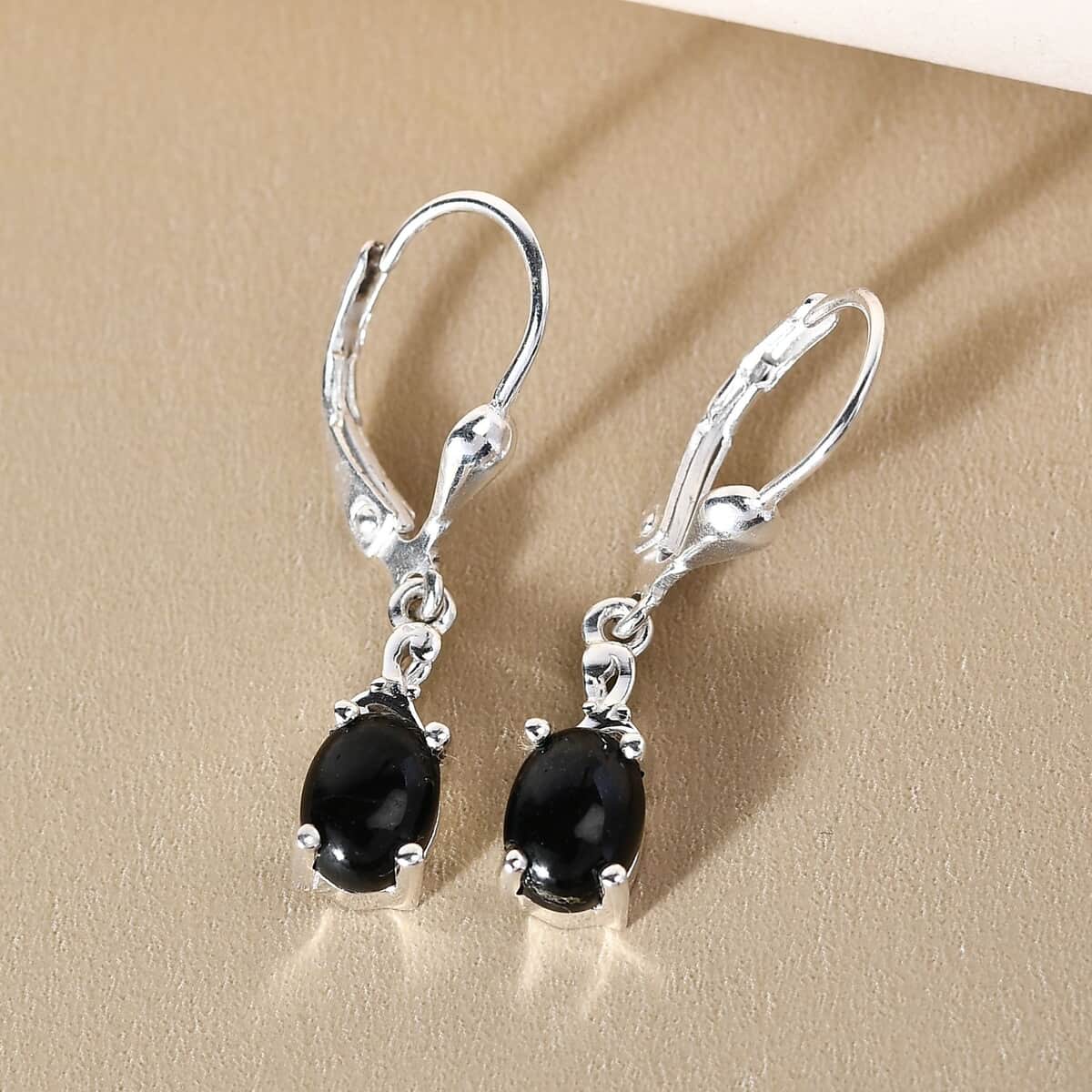 Australian Black Tourmaline Lever Back Earrings in Sterling Silver, Black Solitaire Earrings, Silver Jewelry Gifts For Women 2.00 ctw image number 2