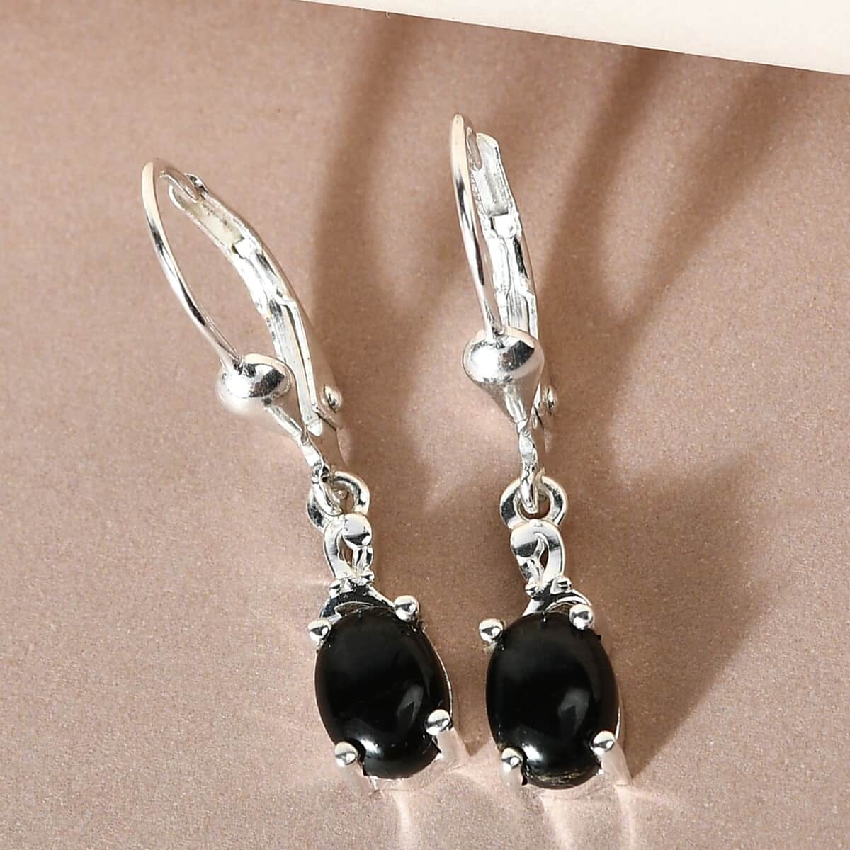 Australian Black Tourmaline Lever Back Earrings in Sterling Silver, Black Solitaire Earrings, Silver Jewelry Gifts For Women 2.00 ctw image number 3