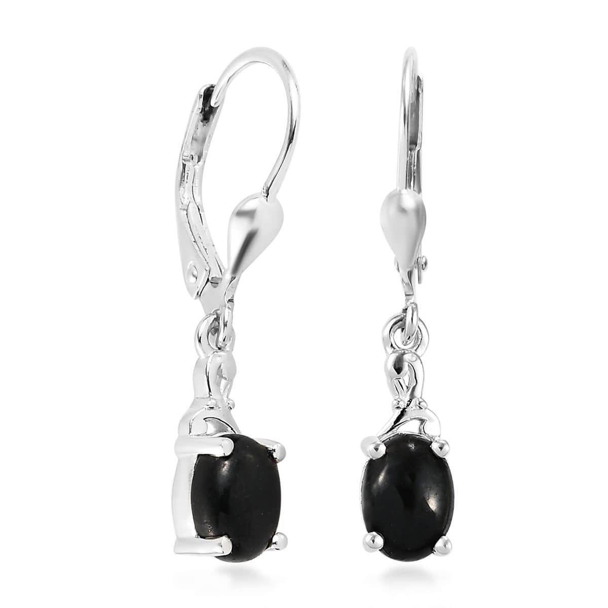 Australian Black Tourmaline Lever Back Earrings in Sterling Silver, Black Solitaire Earrings, Silver Jewelry Gifts For Women 2.00 ctw image number 4