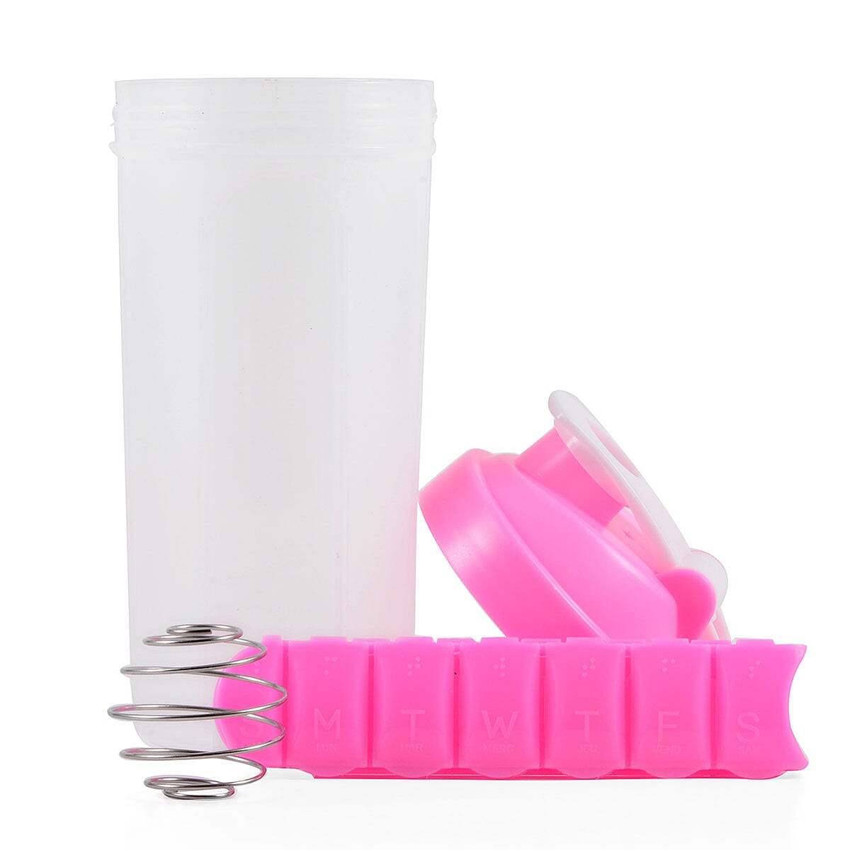 2-in-1 Protein Shaker Bottle with Pill Planner - Pink, 20oz