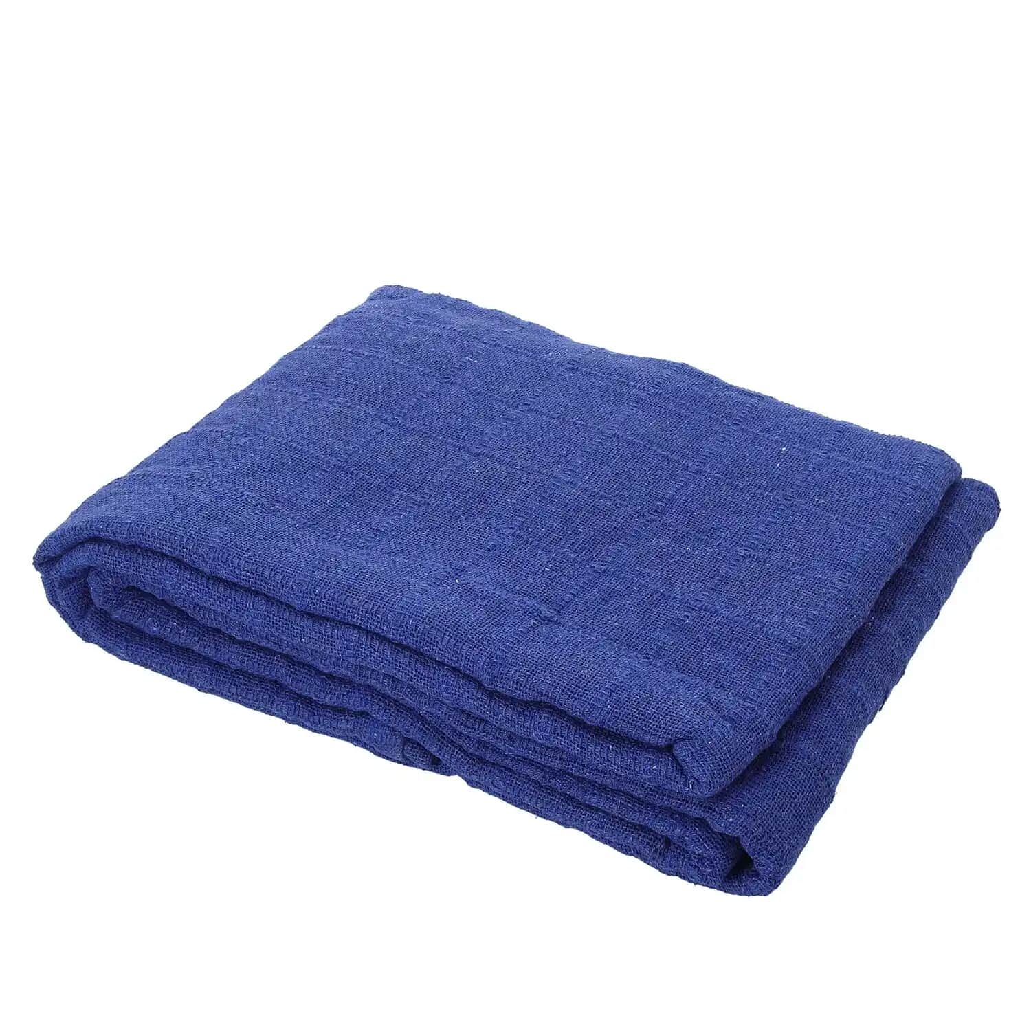 Buy Blue Square Button Pattern Cotton Throw Blanket Cotton