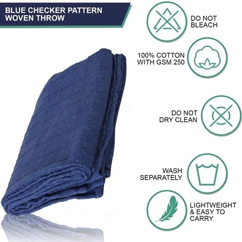 Blue Square Button Pattern Cotton Throw Blanket , Cotton Blanket , Soft Blanket , Bed Throws , Cozy Blanket