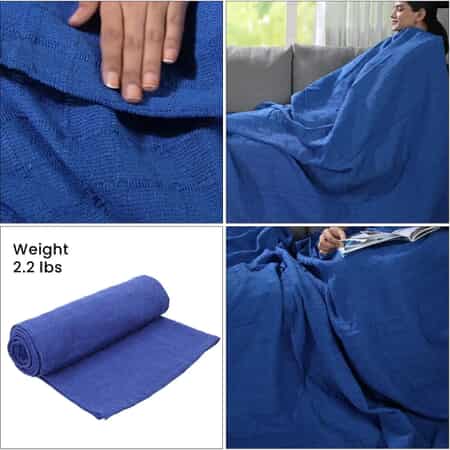 Blue Square Button Pattern Throw Blanket (Cotton) image number 4