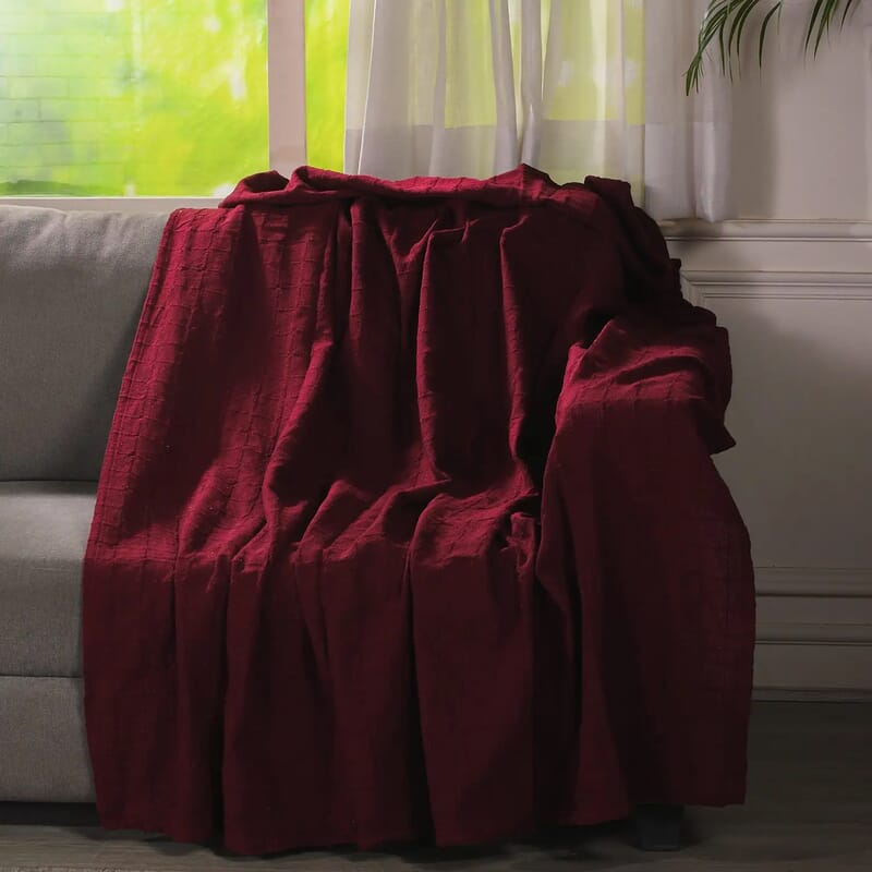 Red Wine Square Button Pattern Cotton Throw Blanket , Cotton Blanket , Soft Blanket , Bed Throws , Cozy Blanket