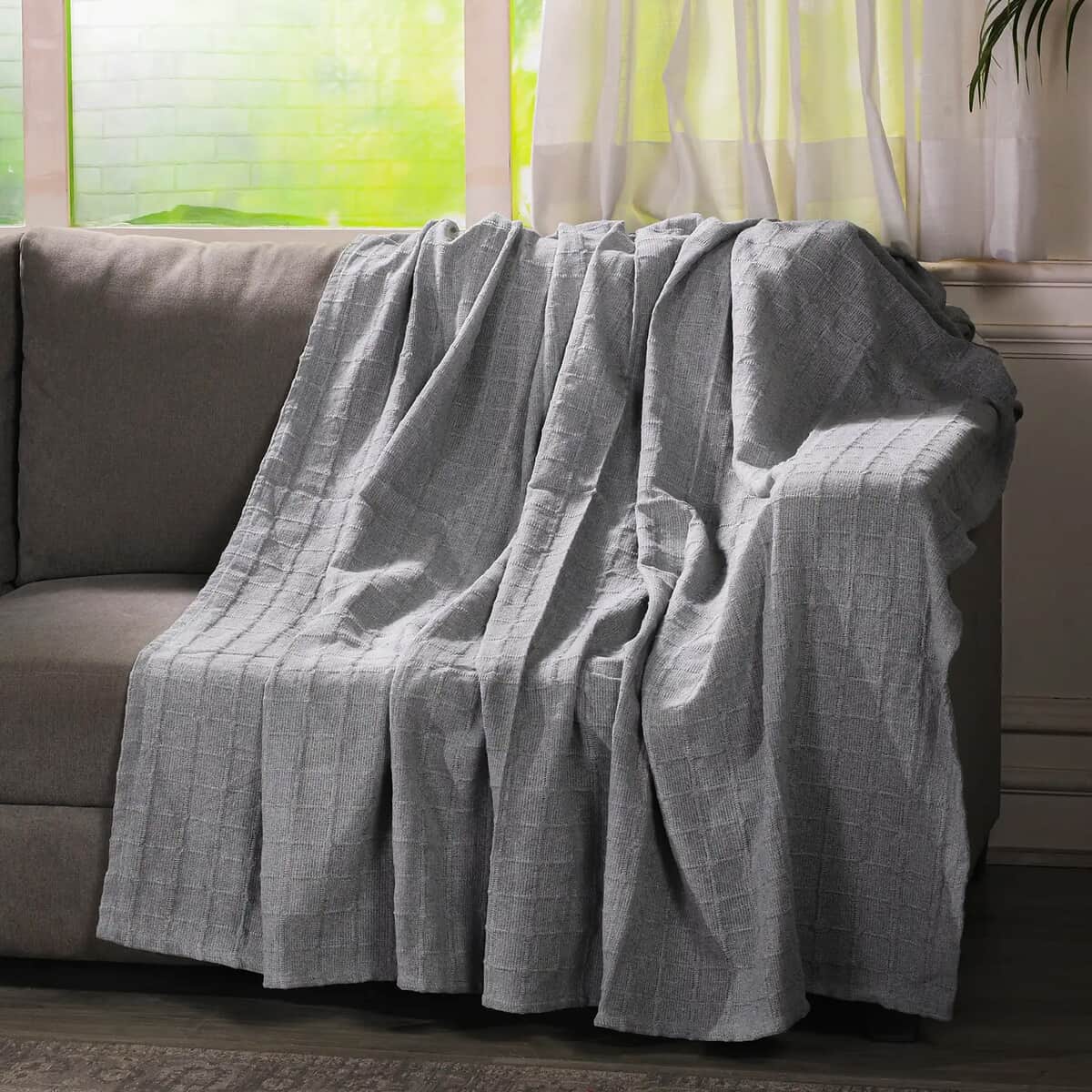 Gray Square Button Pattern Cotton Throw Blanket , Cotton Blanket , Soft Blanket , Bed Throws , Cozy Blanket image number 1
