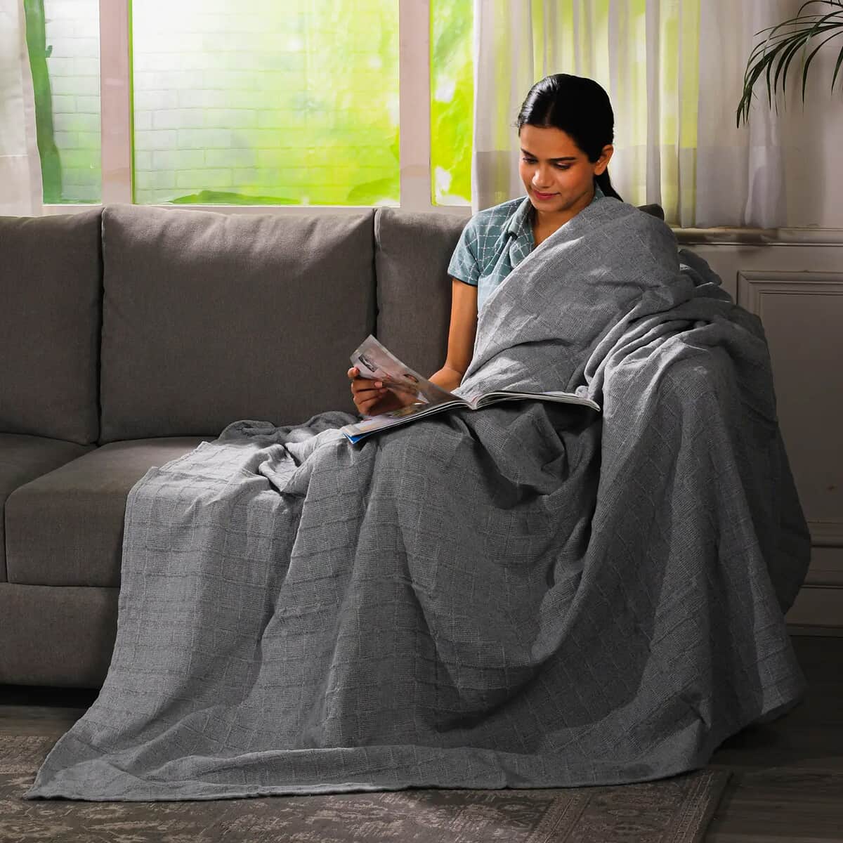 Gray Square Button Pattern Cotton Throw Blanket , Cotton Blanket , Soft Blanket , Bed Throws , Cozy Blanket image number 2