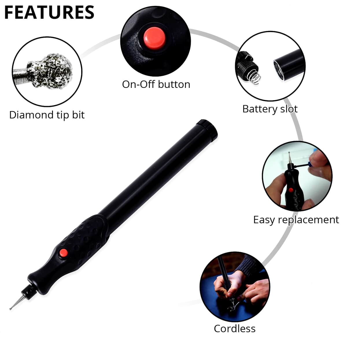 Cordless Engraving Pen in Stainless Steel -Black (2AAA Not Included) image number 2