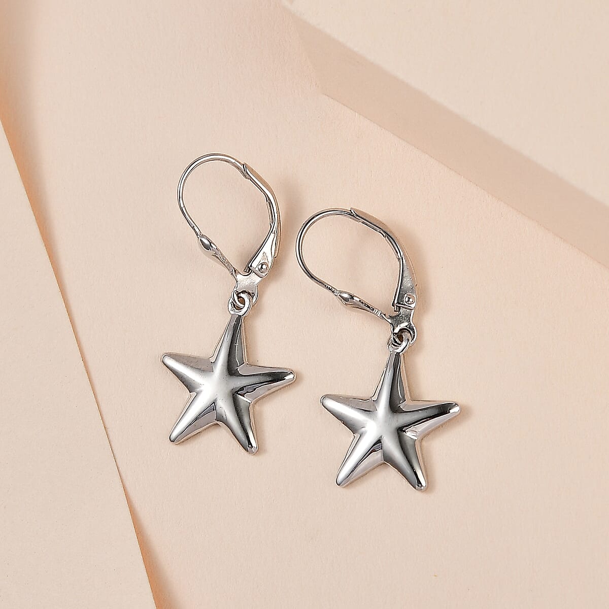 D'Joy Platinum Over Sterling Silver Star Lever Back Earrings 4.10 Grams image number 1