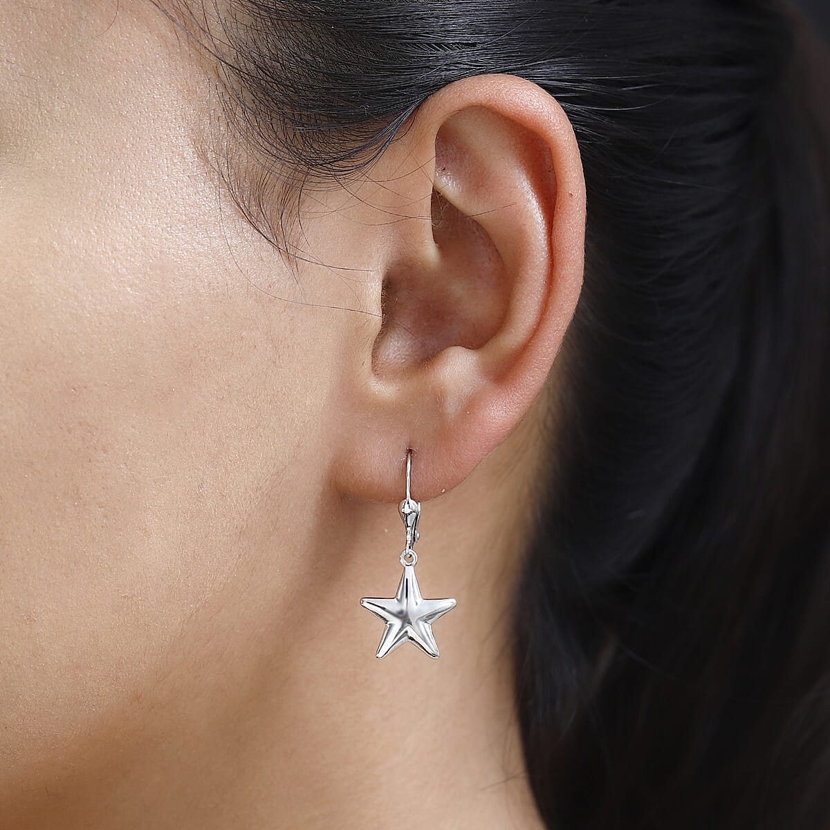 D'Joy Platinum Over Sterling Silver Star Lever Back Earrings 4.10 Grams image number 2