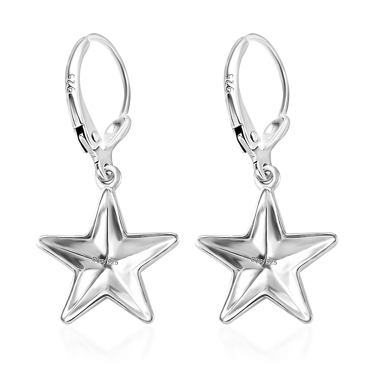 D'Joy Platinum Over Sterling Silver Star Lever Back Earrings 4.10 Grams image number 3