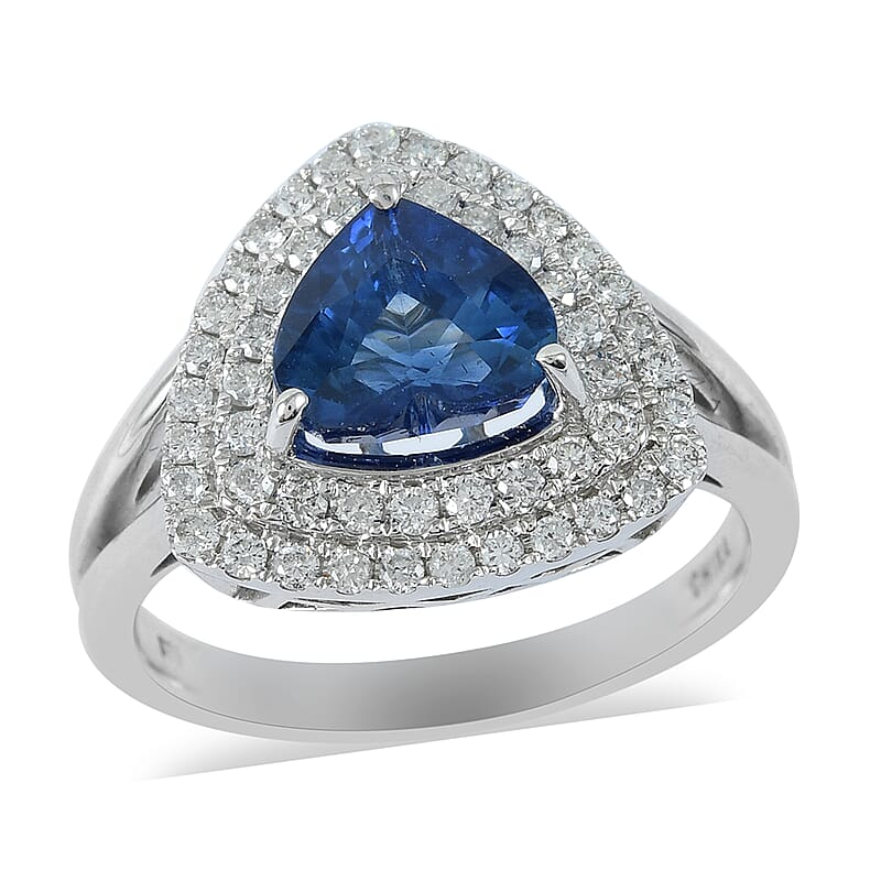LIMITED EDITION 14K White Gold Ceylon Blue Sapphire and G-H I1 Diamond Ring (Size 7.0) 4.76 Grams 2.84 ctw