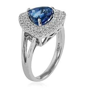 LIMITED EDITION 14K White Gold Ceylon Blue Sapphire and G-H I1 Diamond Ring (Size 7.0) 4.76 Grams 2.84 ctw