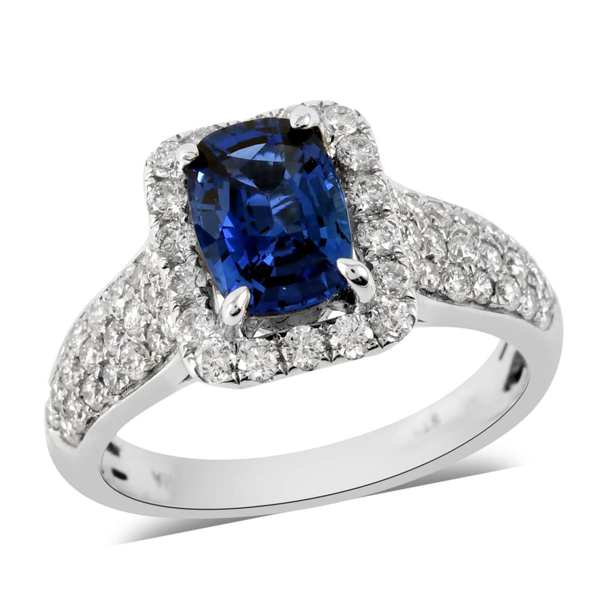 Limited Edition 14K White Gold Ceylon Blue Sapphire and Diamond Ring (Size 7.0) 2.80 ctw image number 0