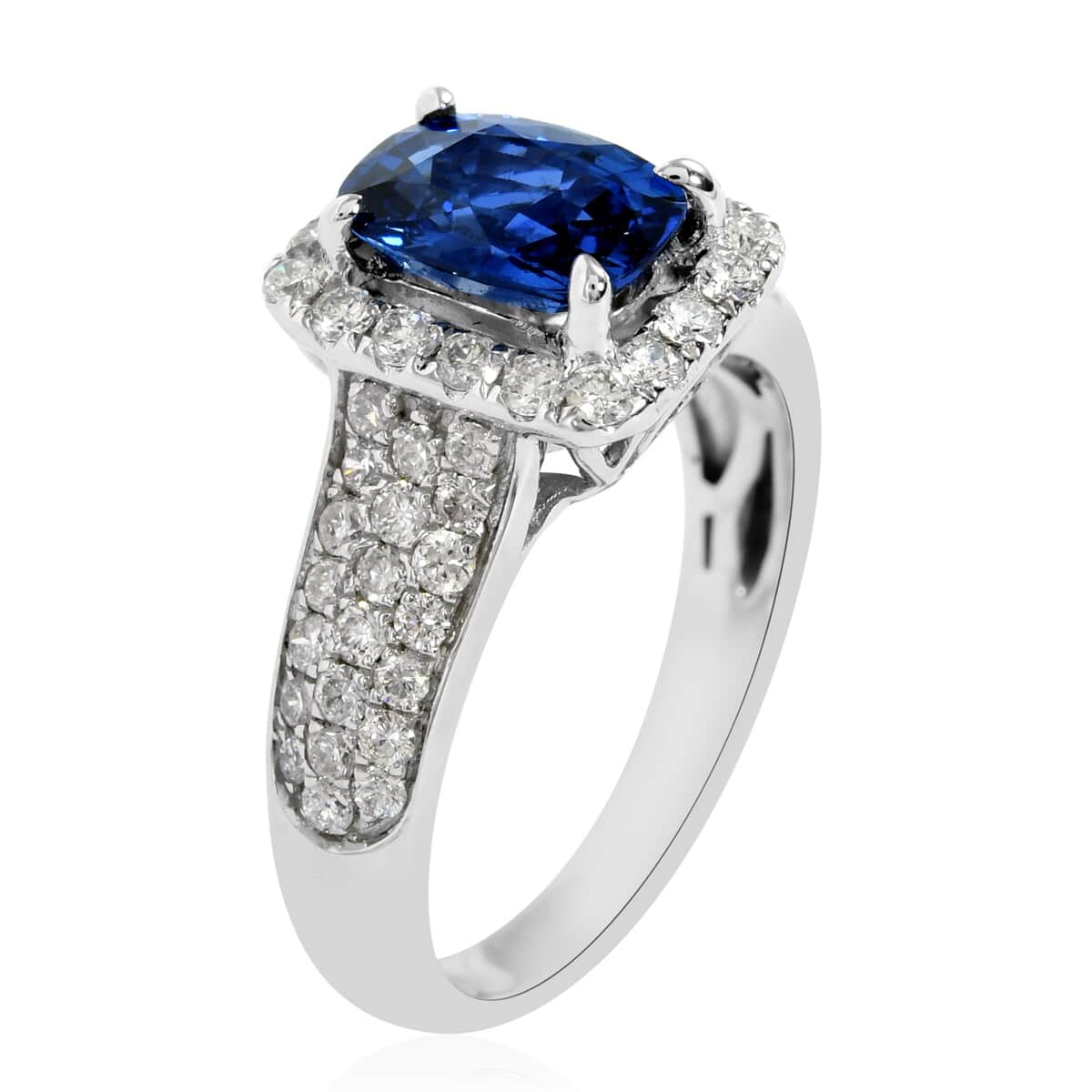 Limited Edition 14K White Gold Ceylon Blue Sapphire and Diamond Ring (Size 7.0) 2.80 ctw image number 1