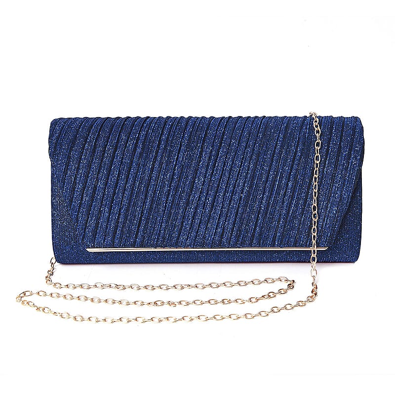 Shimmer Blue Evening Clutch with Detachable Crossbody Strap