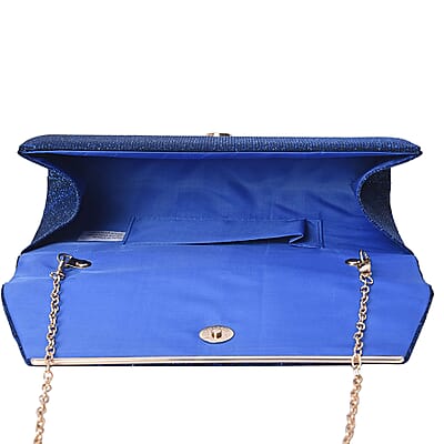 Shimmer Blue Evening Clutch with Detachable Crossbody Strap