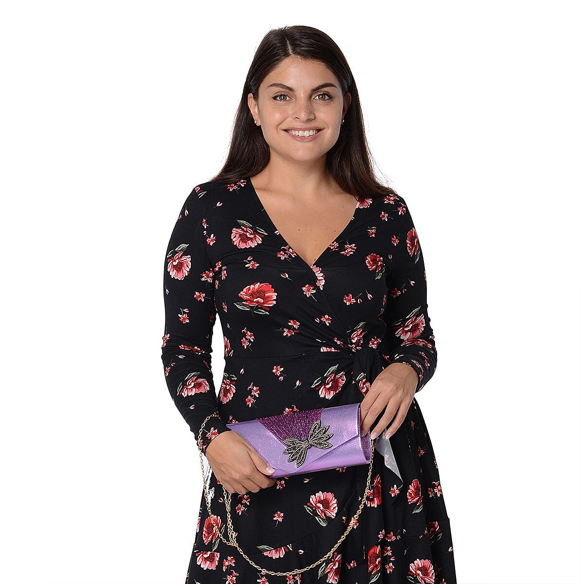 Lavender, Austrian Crystal Glitter Bow Evening Clutch with Detachable Crossbody Strap image number 1