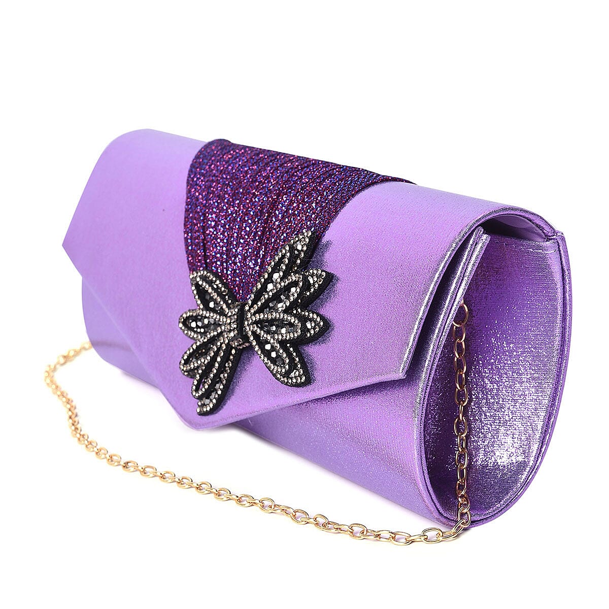 Lavender, Austrian Crystal Glitter Bow Evening Clutch with Detachable Crossbody Strap image number 3