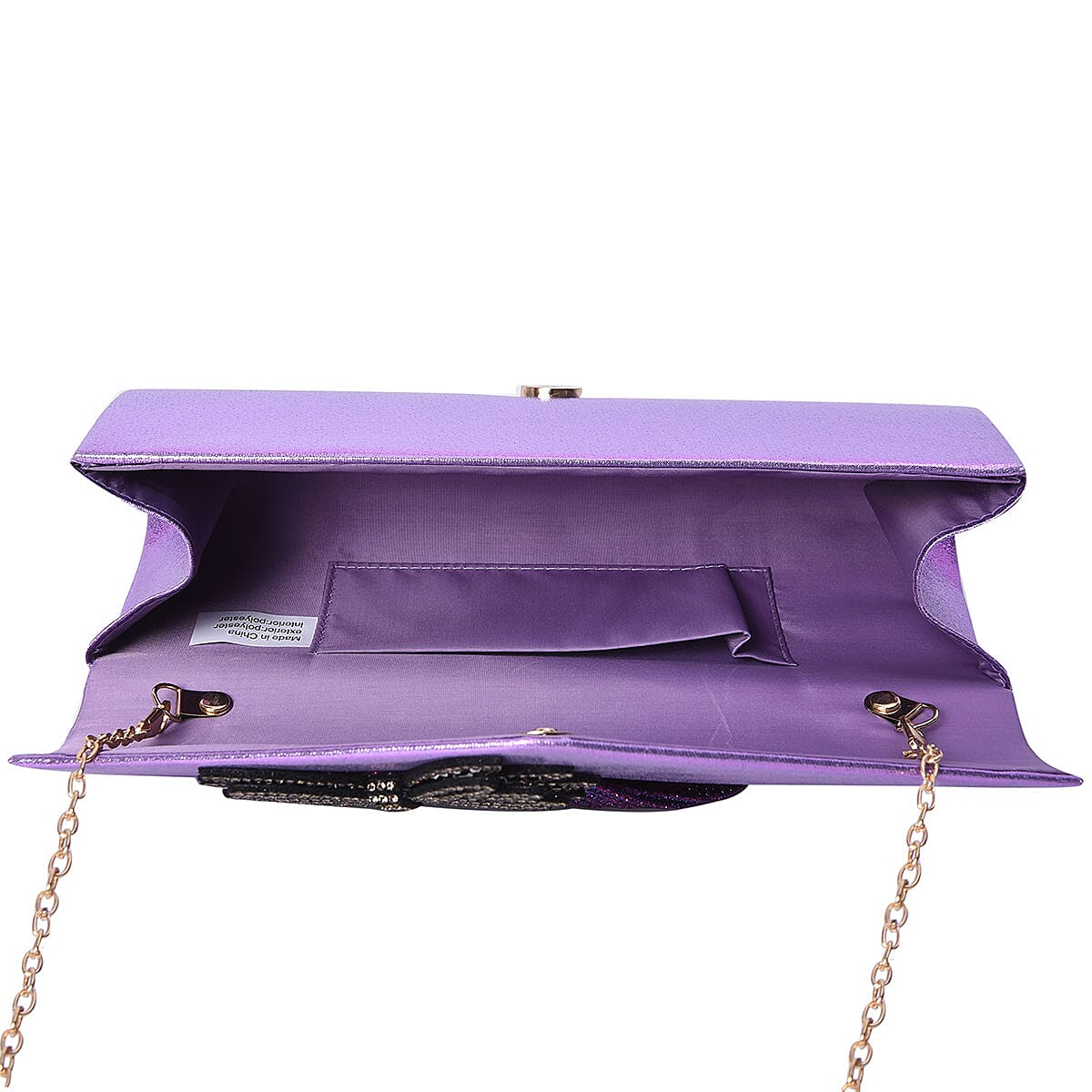 Lavender, Austrian Crystal Glitter Bow Evening Clutch with Detachable Crossbody Strap image number 5