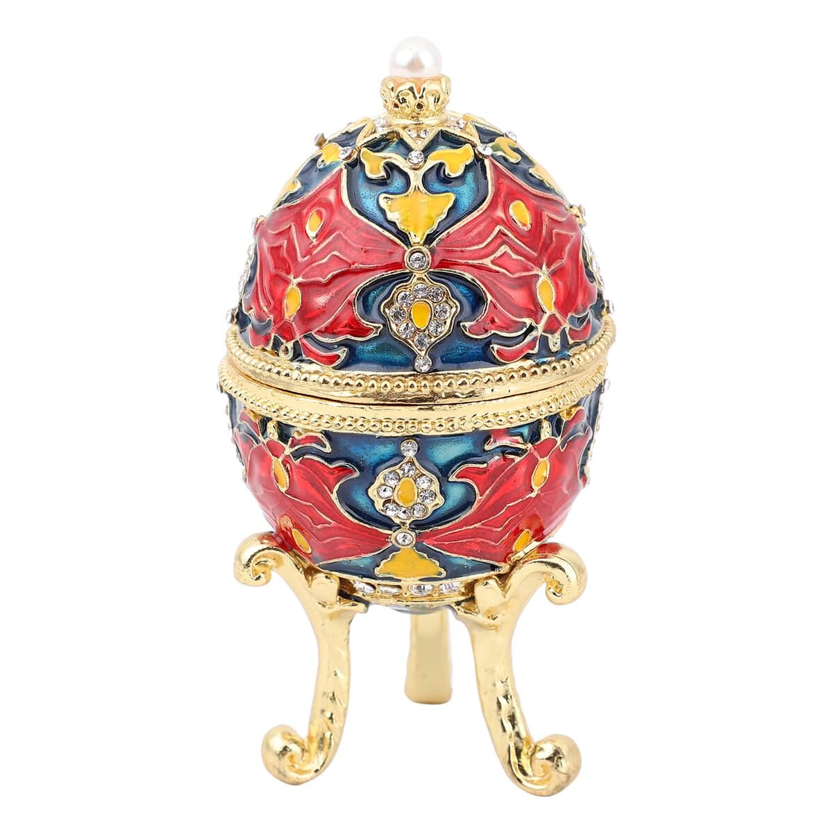 Doorbuster Multi Color Austrian Crystal, Enameled Easter Egg Trinket Box in Goldtone image number 0