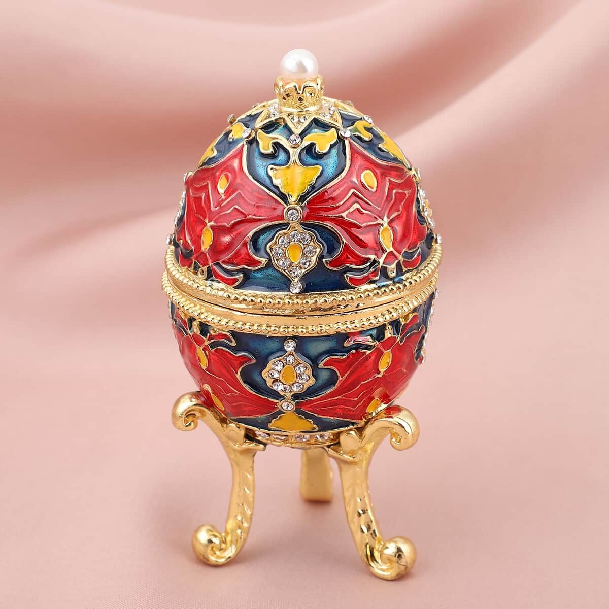 Doorbuster Multi Color Austrian Crystal, Enameled Easter Egg Trinket Box in Goldtone image number 1