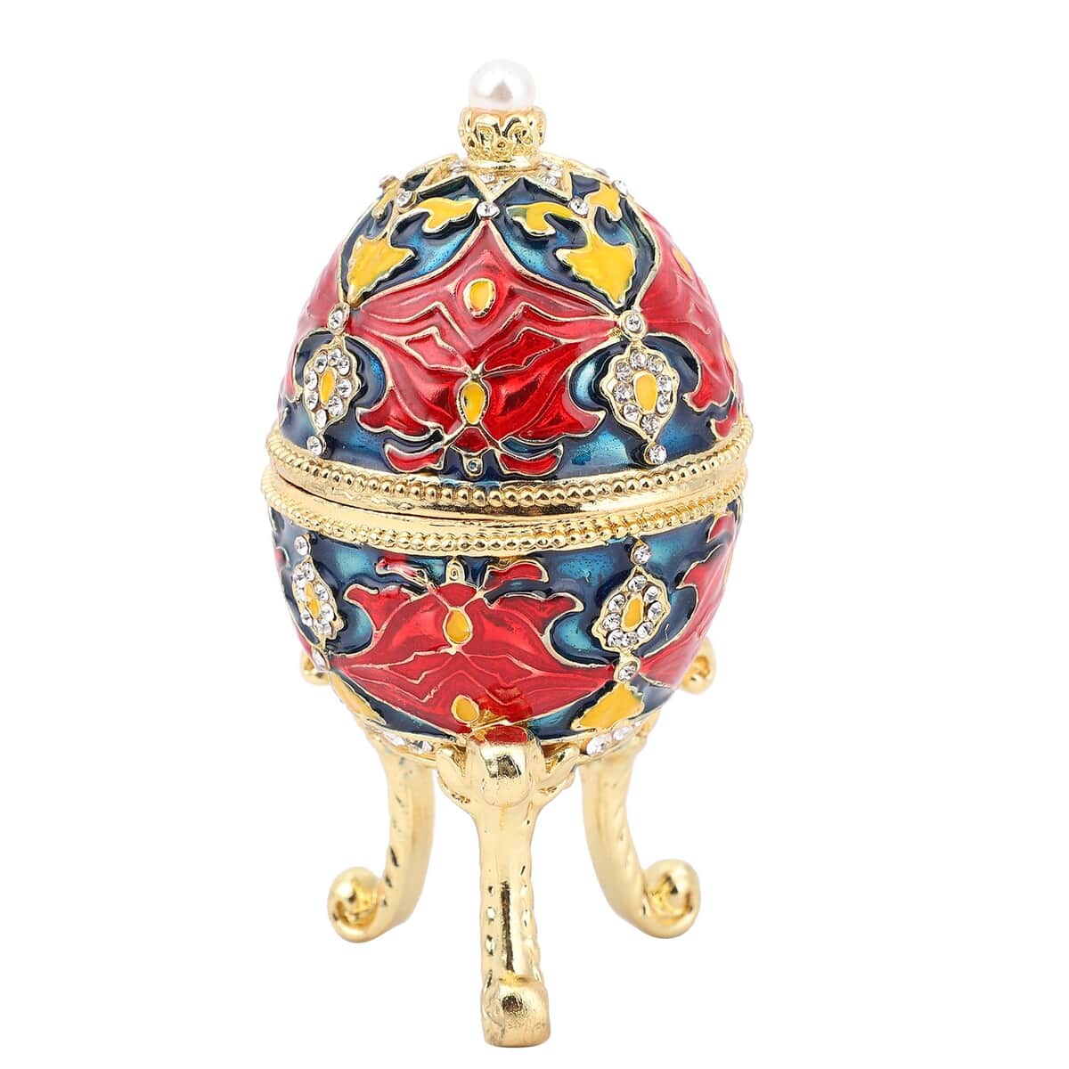 Doorbuster Multi Color Austrian Crystal, Enameled Easter Egg Trinket Box in Goldtone image number 2